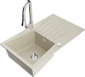 Zlewozmywaki z baterią - Mexen Cesar zlewozmywak granitowy 1-komorowy z ociekaczem i baterią kuchenną Elia, beżowy - 6514-69-670101-00 - miniaturka - grafika 1
