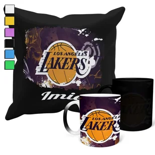 ZESTAW KUBEK MAGICZNY + POSZEWKA Z PODUSZKĄ- NBA LA LAKERS KLUBY + IMIĘ - Gadżety dla niej i dla niego - miniaturka - grafika 1