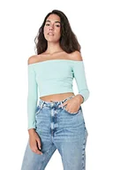 Bluzki damskie - Trendyol Damska bluzka z dzianiny z kołnierzykiem Basic Carmen, Jasnozielony, S - miniaturka - grafika 1