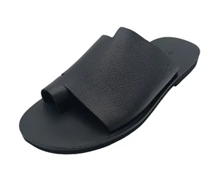 Czarne nowoczesne klapki ze skóry naturalnej SANDINISTA S4831  [Rozmiar: 43] - Klapki i japonki męskie - miniaturka - grafika 1