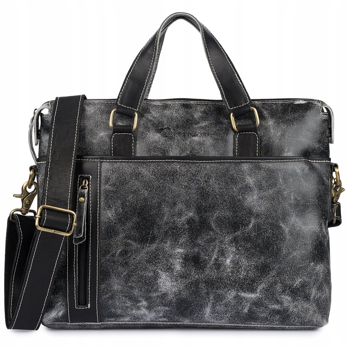 Torba Męska Skórzana Duża Na Ramie A4 Skóra Naturalna Vintage Czarna