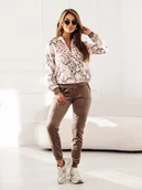 Bluzy sportowe damskie - Dres welurowy ELEGANCKI KOMPLET BLUZA BOMBERKA ROZPINANA BEŻ PL PREMIU L/XL - miniaturka - grafika 1