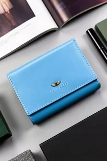 Portfele - Elegancki portfel damski ze skóry naturalnej — Peterson niebieski - grafika 1