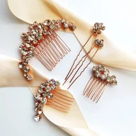 Ozdoby do włosów - Ozdoby do włosów rosegold różowe złoto grzebyk kokówki biżuteryjne wsuwki - miniaturka - grafika 1