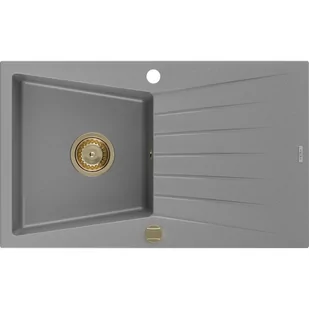 Mexen Cesar zlewozmywak granitowy 1-komorowy z ociekaczem 775 x 470 mm, szary, syfon złoty - Zlewozmywaki - miniaturka - grafika 1