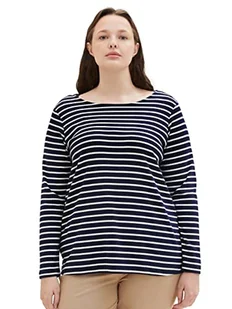 TOM TAILOR Damska koszulka z długim rękawem w paski, 32397-Navy Offwhite Stripe, 48 - Koszulki i topy damskie - miniaturka - grafika 1