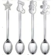 Łyżeczki - Komplet 4 łyżeczek z ozdobnym bożonarodzeniowym wykończeniem srebrny - miniaturka - grafika 1