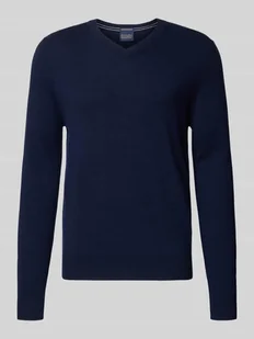 Sweter z dzianiny z mieszanki wełny i kaszmiru z dekoltem w serek - Swetry męskie - miniaturka - grafika 1