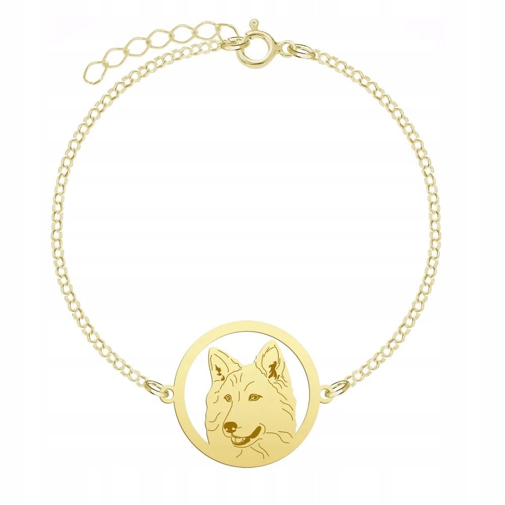 Bransoletka Złota z psem White Swiss Shepherd Dog 925 Prezent GRAWER GRATIS