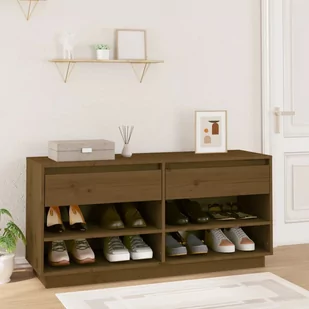 Lumarko Szafka na buty, miodowy brąz, 110x34x52 cm, lite drewno sosnowe - Szafki na buty - miniaturka - grafika 1