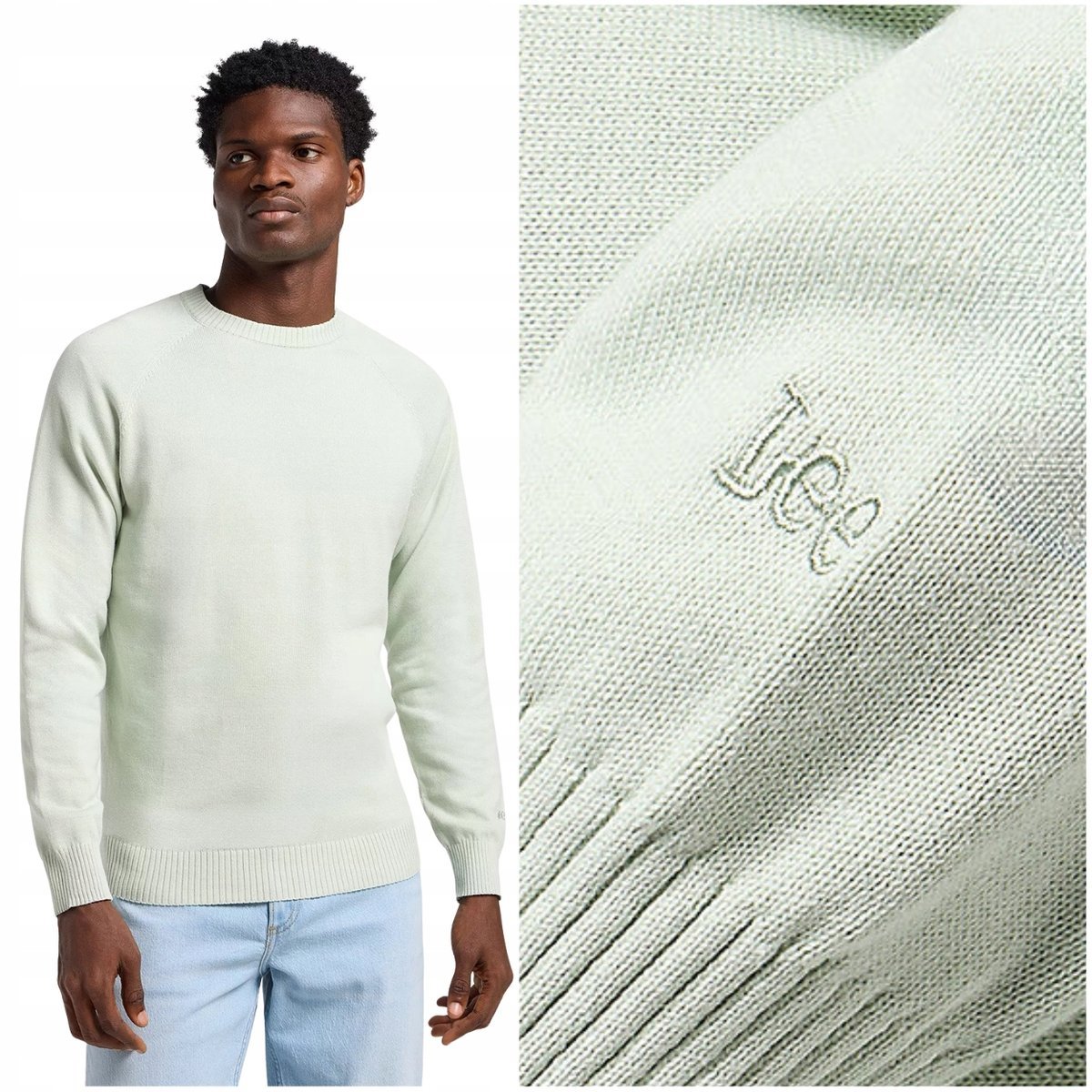 Lee CLEAN RAGLAN SWEATER Soft Sage dopasowany pastelowy bawełniany sweter M