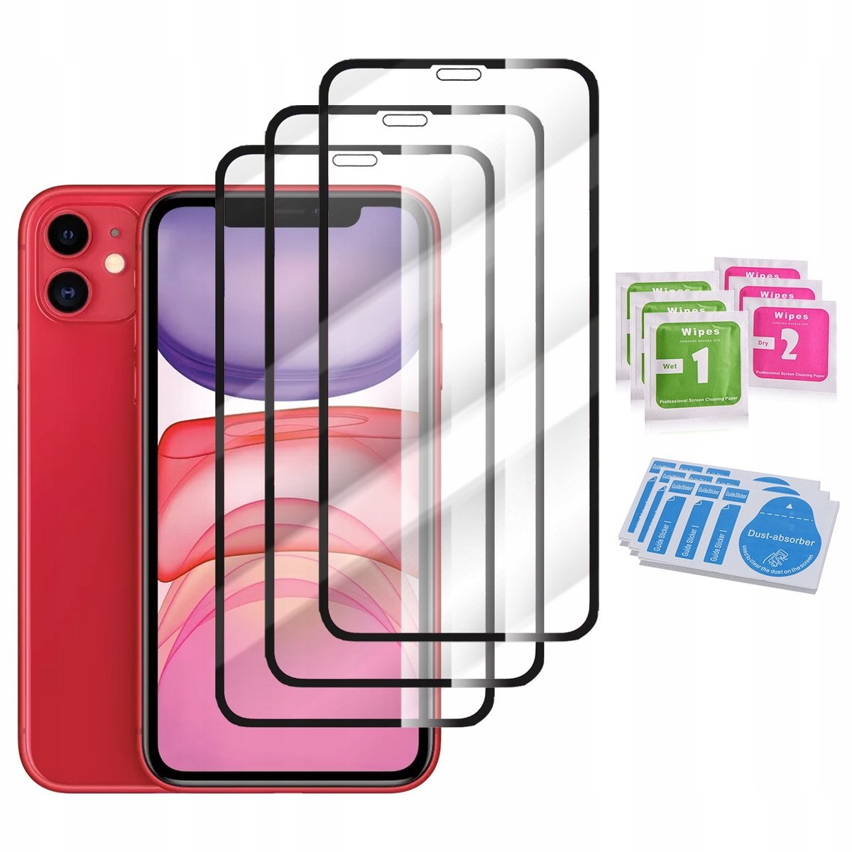 ZESTAW 3x SZKŁO HARTOWANE do iPhone 11 PEŁNE NA CAŁY EKRAN 5D HD+ SZYBKA