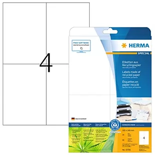 HERMA 10706 Etykiety z recyklingu DIN A4, duże (105 x 148 mm, 20 arkuszy, matowy papier z recyklingu), samoprzylepne, do druku, naklejki trwałe, 80 etykiet wysyłkowych, naturalny biały - Etykiety do drukarek - miniaturka - grafika 1