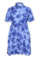 Koszule damskie - Damska koszula Kaffe Curve Plus Size Dress Pockets Pas Krótkie rękawy damskie, Niebieski nadruk kwiatowy, 40/du?y rozmiar - miniaturka - grafika 1