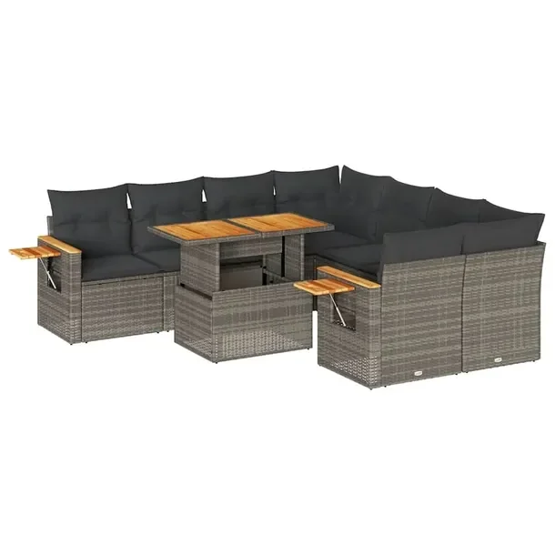 Zestaw mebli ogrodowych modułowych szary rattan PE, wymiary 100 x 55 x 44/