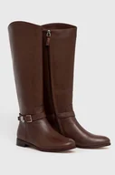 Kozaki damskie - Lauren Ralph Lauren kozaki skórzane Brooke Tall damskie kolor brązowy na płaskim obcasie 802937804003 - miniaturka - grafika 1