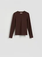 Moda i Uroda OUTLET - Reserved - Longsleeve w prążek - ciemnobrązowy - miniaturka - grafika 1