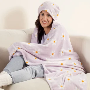 Koc z kapturem 130 x 170 cm Smukee Home, kwiatki, fioletowy - Koce - miniaturka - grafika 1