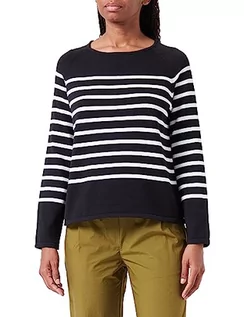 Swetry damskie - Gerry Weber Damski sweter z bawełny raglanowy, długi rękaw, sweter z długim rękawem, okrągły dekolt, sweter w paski, czarny/ecru/biały kółeczko, 46 - grafika 1