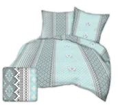 Pościel - Pościel Z Kory 160X200 Wzór Miętowo-Szara Koronka Z Kokardami - miniaturka - grafika 1