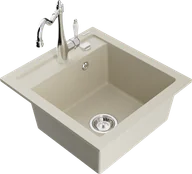 Zlewozmywaki z baterią - Mexen Vito zlewozmywak granitowy 1-komorowy z baterią kuchenną Carla, beżowy - 6503-69-670700-00 - miniaturka - grafika 1