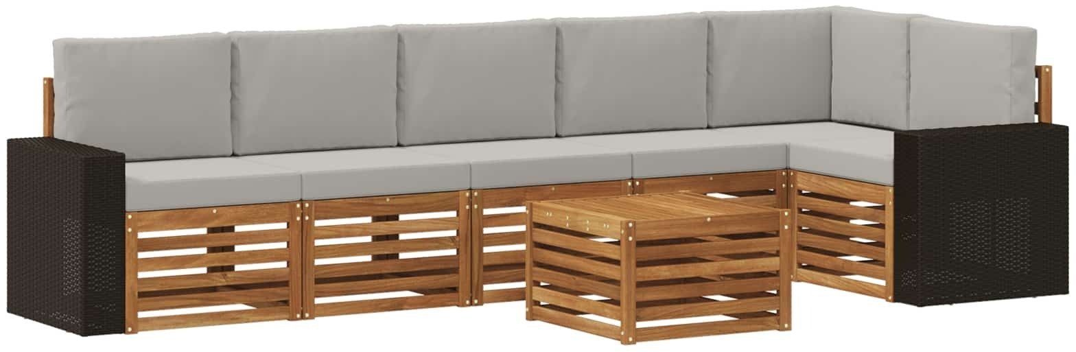 vidaXL Zestaw sofy narożnej z poduszką 7 pcs Naturalny i jasnoszary