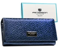 Portfele - Granatowy portfel damski skórzany PETERSON duży na zatrzask klasyczny poziomy elegancki rfid - miniaturka - grafika 1