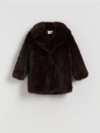 Kurtki i płaszcze dla dziewczynek - Reserved - Płaszcz ze sztucznego futerka - ciemnobrązowy - miniaturka - grafika 1