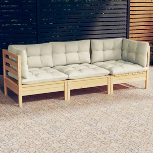 shumee 3 osobowa sofa ogrodowa z kremowymi poduszkami drewno sosnowe - Sofy ogrodowe - miniaturka - grafika 1