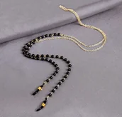 Akcesoria do okularów - Łańcuszek ozdobny do okularów złoty w czarne kuleczki, zawieszka, sznureczek SLA-05 - miniaturka - grafika 1