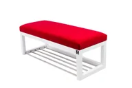 Ławki do przedpokoju - Ławka na buty LPG-4 125cm EMRAWOOD drewno lite kolor biały siedzisko gładkie kolor czerwony - miniaturka - grafika 1