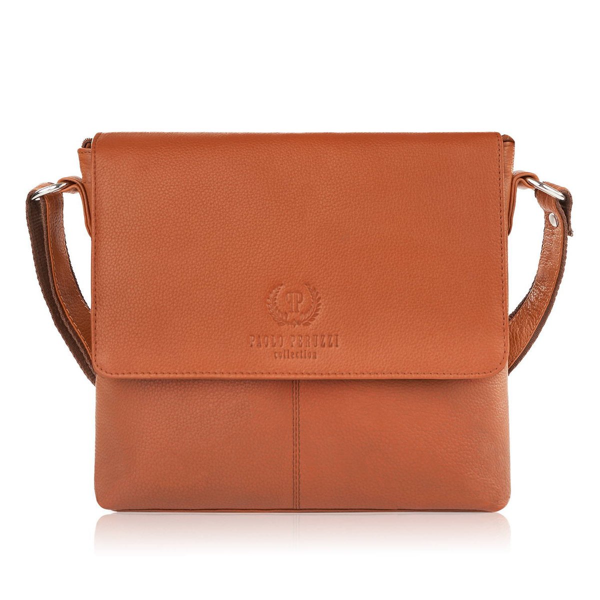 Listonoszka Skórzana Koniakowa Torebka Damska Na Ramię Paolo Peruzzi E-28-Cg