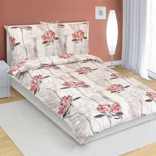 Bellatex Pościel bawełniana Kwiatek czerwony, beżowy, 140 x 200 cm, 70 x 90 cm, 140 x 200 cm, 70 x 90 cm - Pościel - miniaturka - grafika 1