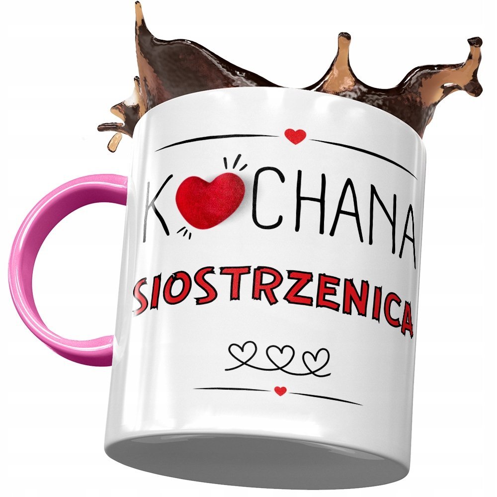 Kubek Różowy Dla Siostrzenicy na Urodziny Prezent z Nadrukiem ze Zdjęciem + Opakowanie na prezent (wzór 01)