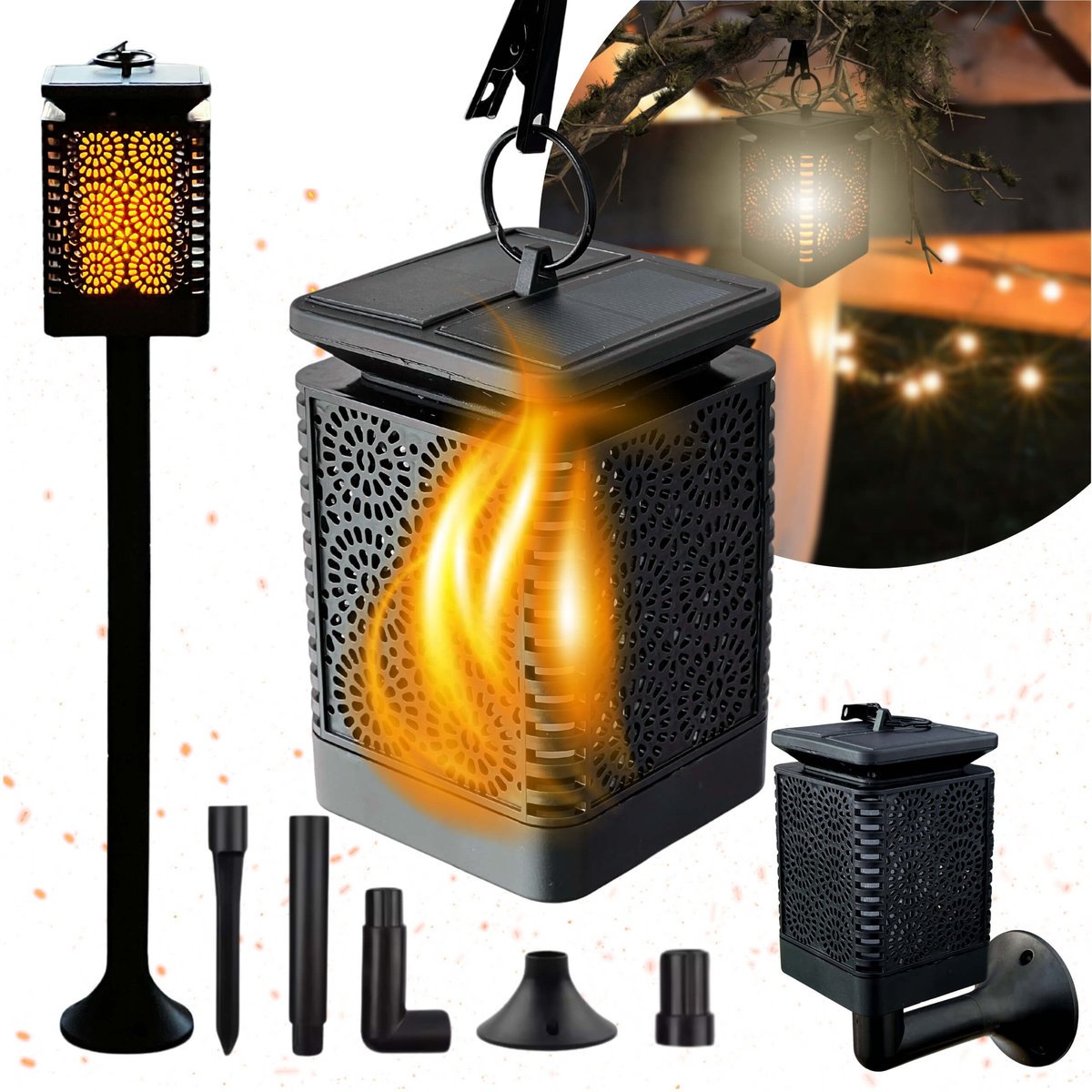 Lampa Solarna 3w1 Ogrodowa LED, Lampion, Pochodnia Efekt Płomienia Latarnia BLIXTAR