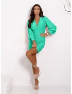 Sukienki - Kobieca sukienka z marszczeniami - AILEEN - turkusowa - miniaturka - grafika 1