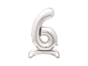 Balon foliowy stojący cyfra 6 srebrny - 76 cm - 1szt. - Balony i akcesoria - miniaturka - grafika 1