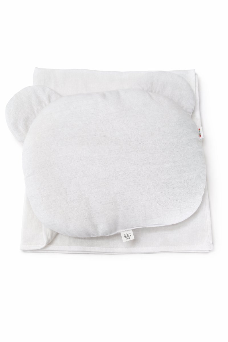 Poduszka Miś + Otulacz Flanela 80x80 do Wózka / Dostawki – Wyprawka biała