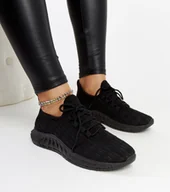 Sneakersy damskie - Czarne materiałowe sneakersy Milena-37 - miniaturka - grafika 1