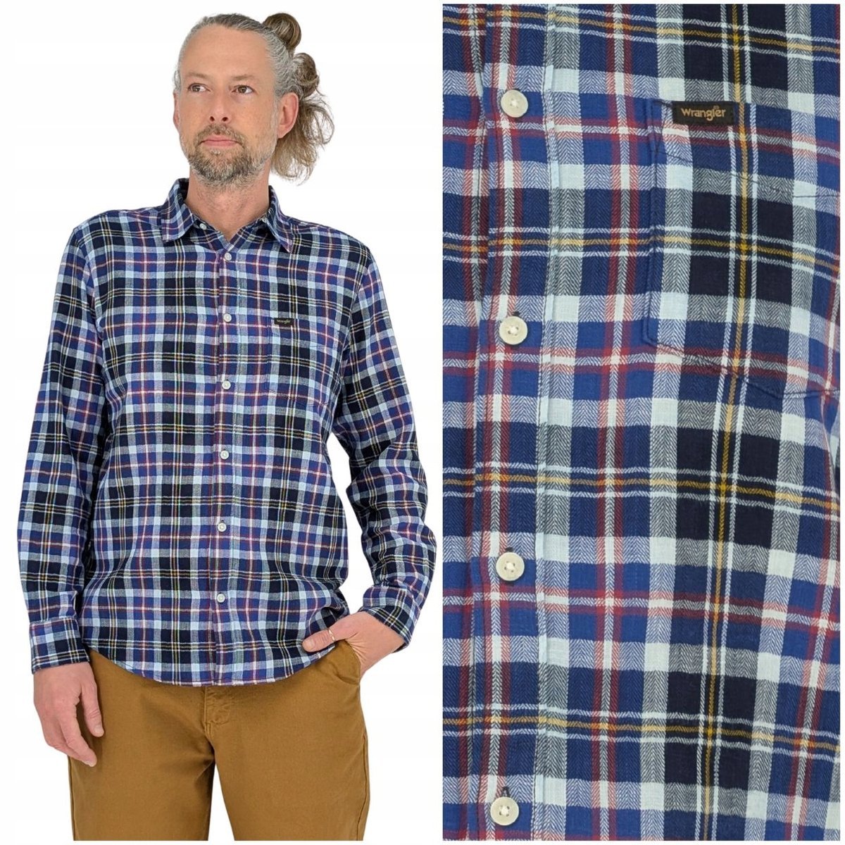 Wrangler 1 PKT SHIRT Indigo klasyczna koszula bawełniana męska w kratę M