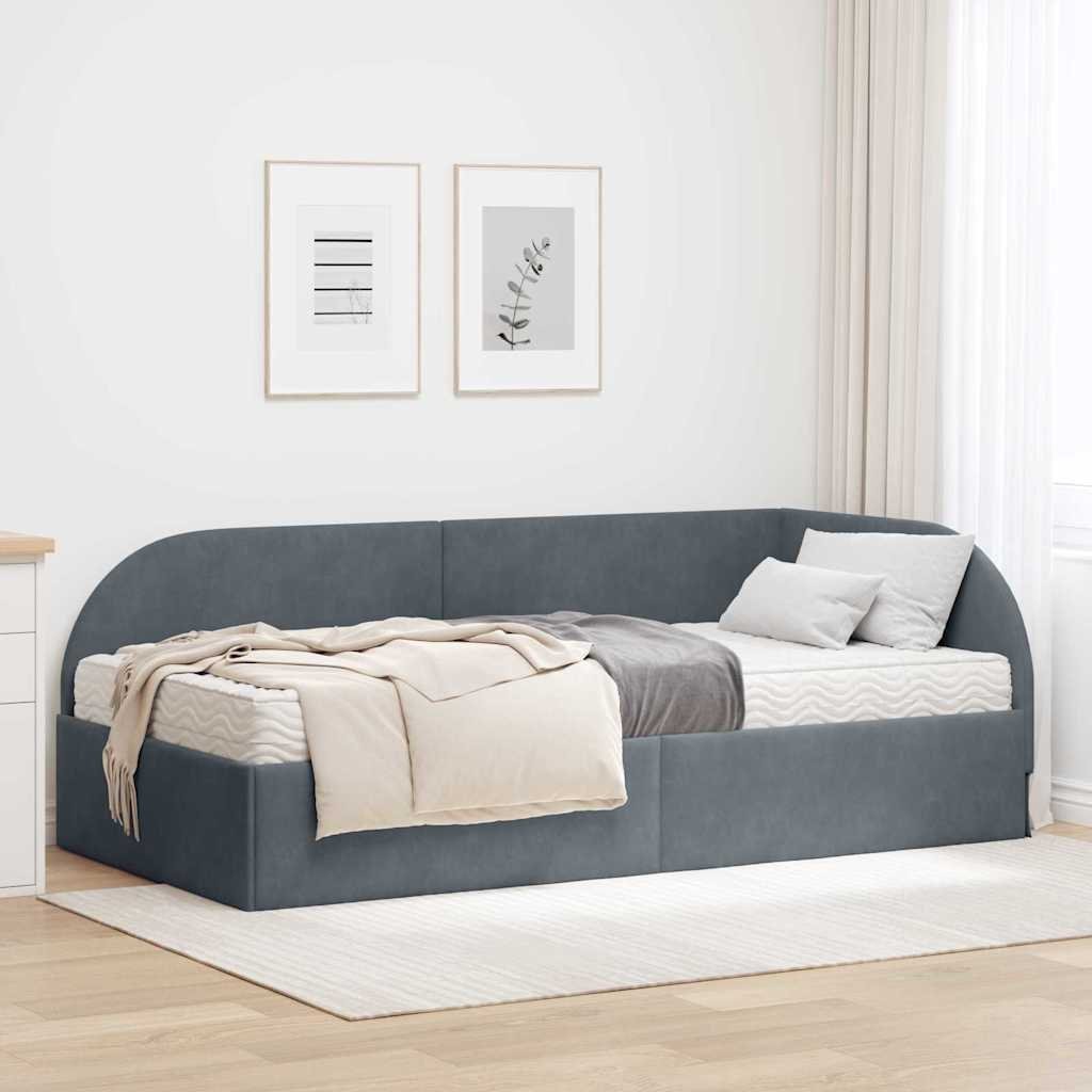 vidaXL Rama Łóżka Narożnego z Materacem 2 pcs Szary Aksamit