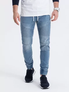 Spodnie męskie - Spodnie męskie joggery jeansowe z przeszyciami - niebieskie V2 OM-PADJ-0113 - grafika 1