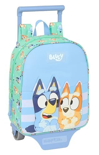 Safta BLUEY SISTERS plecak do przedszkola z wózkiem, idealny dla dzieci w różnym wieku, wygodny i wszechstronny, wysokiej jakości i trwałości, 22 x 10 x 27 cm, turkusowy, rozmiar M, casual, morski, M
