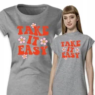 Koszule damskie - PIŻAMA DAMSKA SZARA Koszula Nocna Na Prezent TAKE IT EASY Motywacyjne Wz M - miniaturka - grafika 1