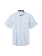 Koszule męskie - TOM TAILOR Męska koszula slim fit z krótkim rękawem z kieszenią na piersi, 29633 - Light Blue Dotted Structure, S - miniaturka - grafika 1