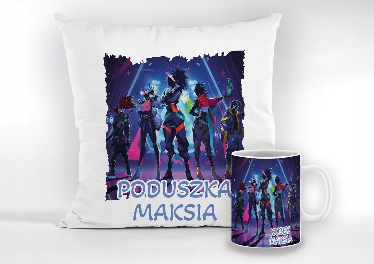 ZESTAW PODUSZKA + KUBEK VALORANT GRA PREZENT +IMIĘ