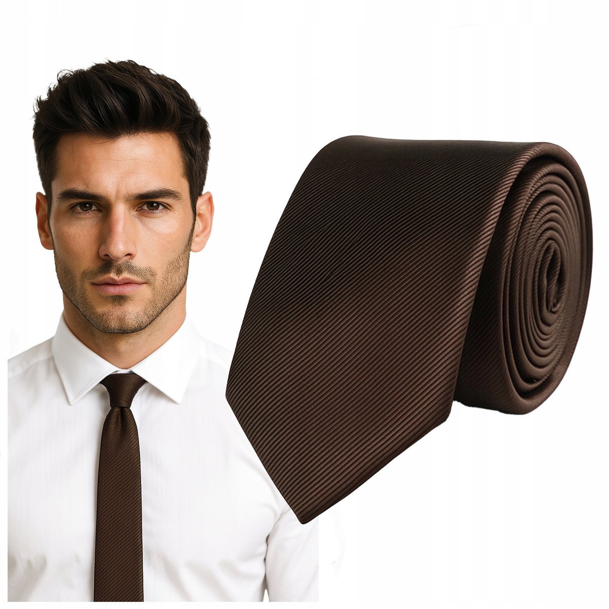 Krawat śledzik prążkowany - brązowy