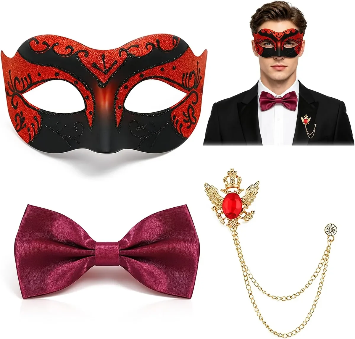 MASKA MĘSKA WENECKA BROKATOWA ZESTAW KARNAWAŁ HALLOWEEN BAL IMPREZA