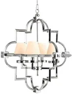Lampy ogrodowe - LAMPA WISZĄCA srebrna ze stali nierdzewnej-materiałowy biały abażur styl hampton - miniaturka - grafika 1