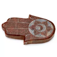 Kadzidła i dodatki - Rzeźbiona steatytowa podstawka na kadzidełka w kształcie ręki z motywami Czakr - pomarańczowa - miniaturka - grafika 1